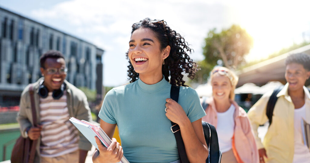 group of young people walking outside