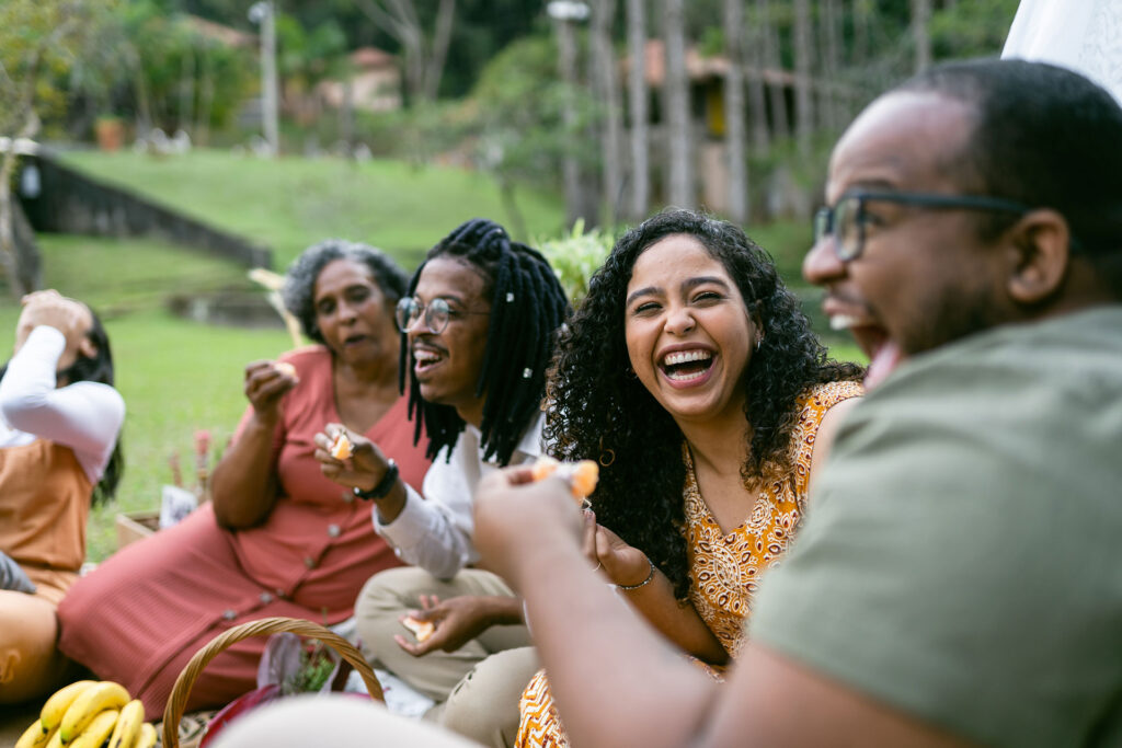 family having a picnic outside